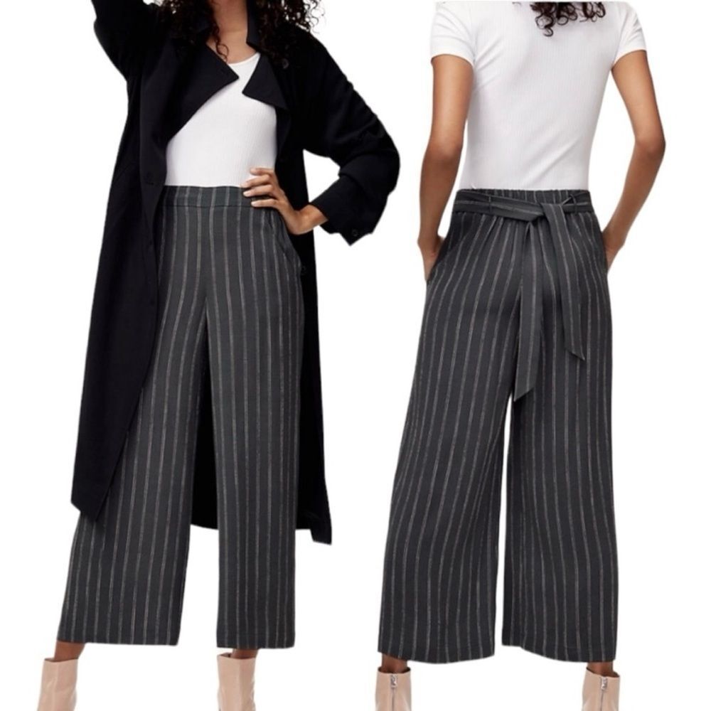Aritzia Wilfred Faun Kinetic Oak Striped Belted Wide Leg Pant Size XS